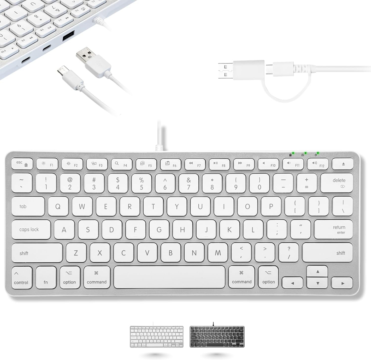 Macally Small Keyboard for Mac with USB Hub (3 Ports) - Wired 2 in 1 Silver 