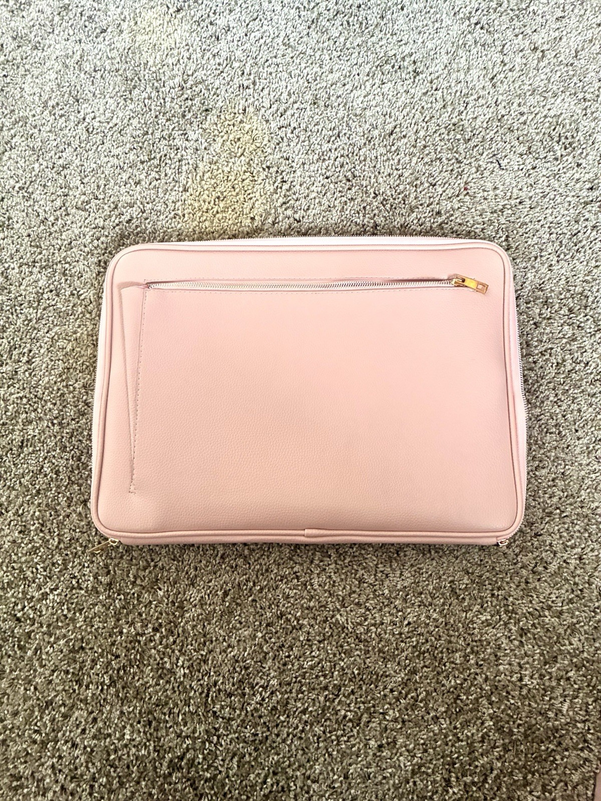 Threshold Tech Laptop Storage Pouch Pink Faux Leather Gold Zip 1.5"X11.25"X15.75