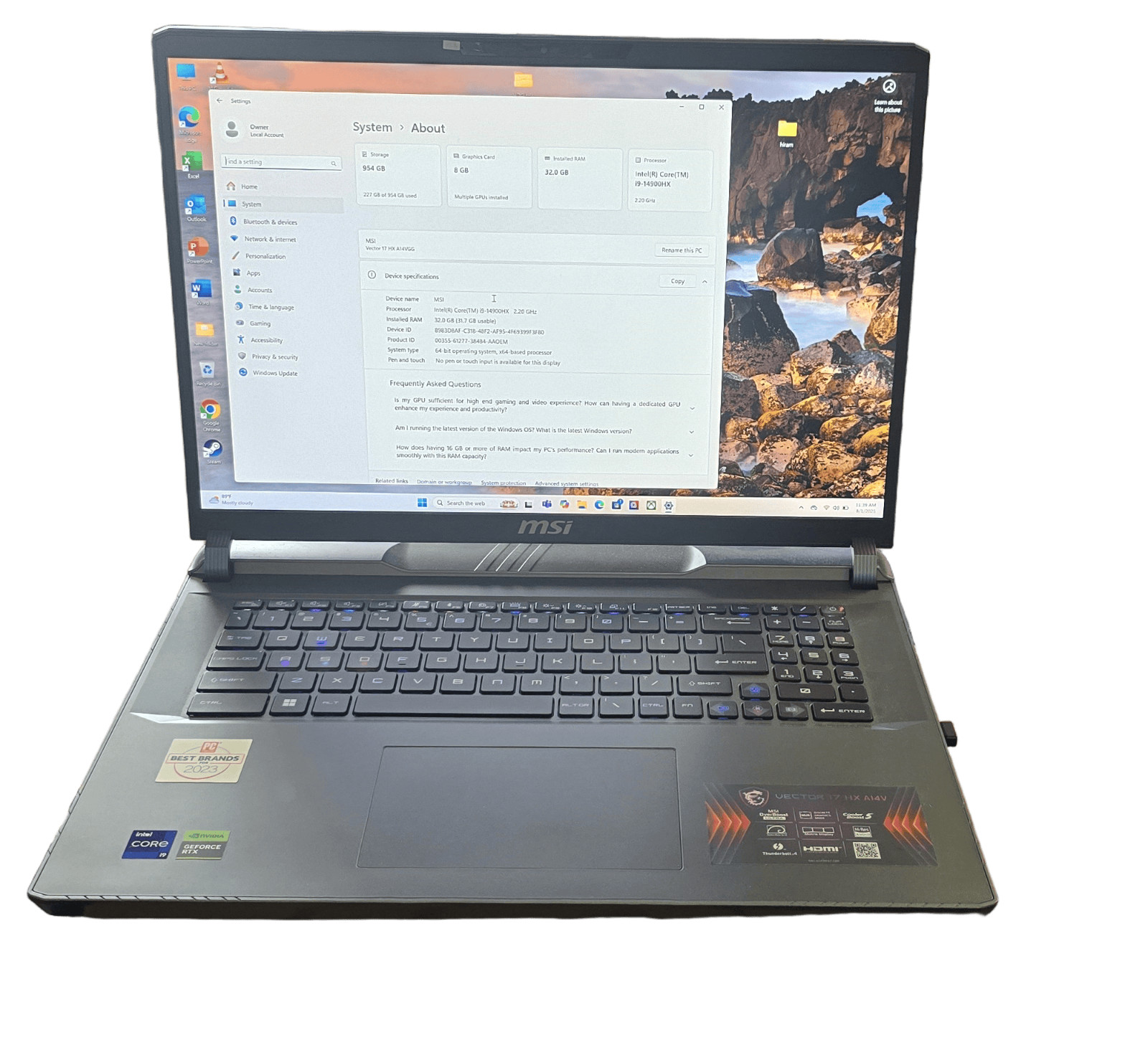 MSI Vector 17 HX A14VGG-219US Intel i9 14th Gen 32GB 1TB SSD 17.0" QHD QHD+ Gray