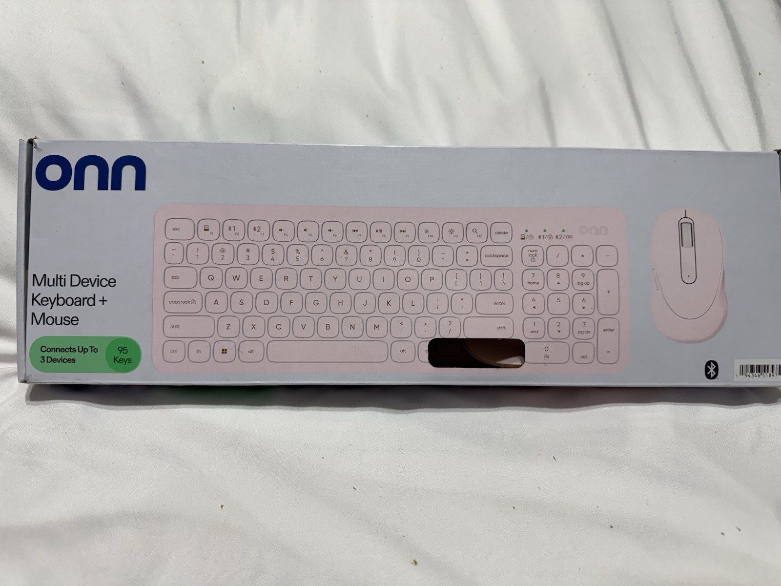 onn. Multi Device Wireless Keyboard Mouse Combo Pink Bluetooth USB 95 Keys