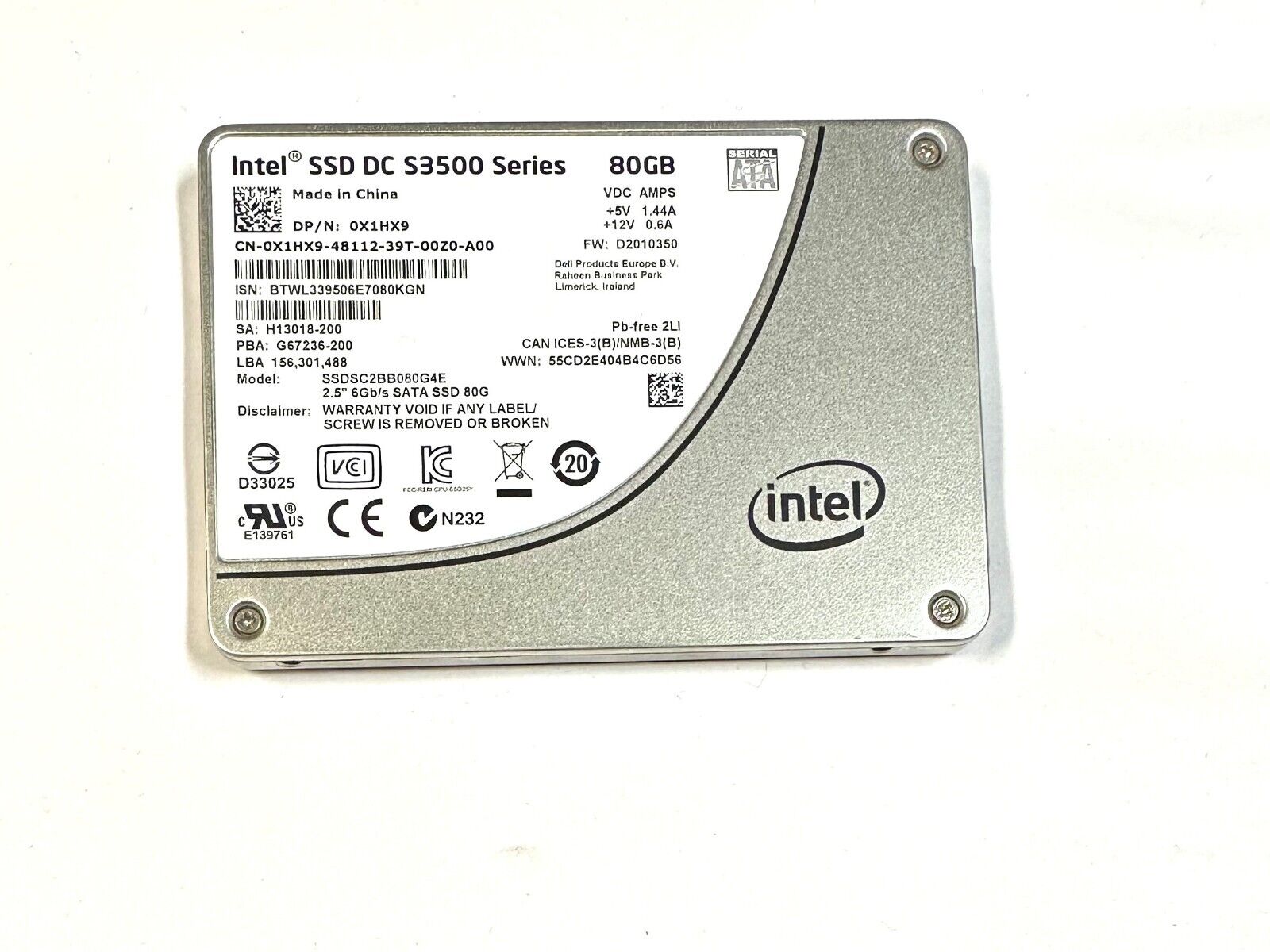 SSDSC2BB080G4E X1HX9 INTEL 80GB Multi-Level Cell SATA 6Gb/s 2.5in SSD HD