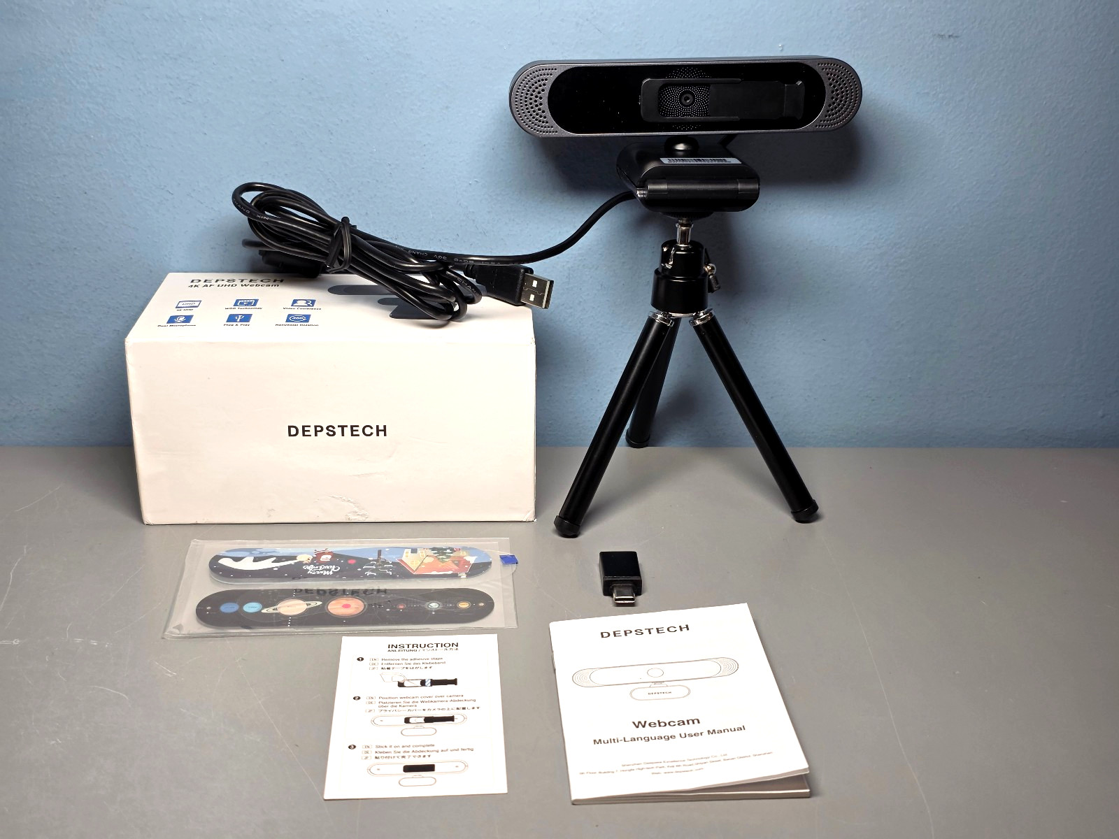 Depstech 4K AF UHD Webcam -Dual Microphone Plug & Play USB Tripod 360° Rotation