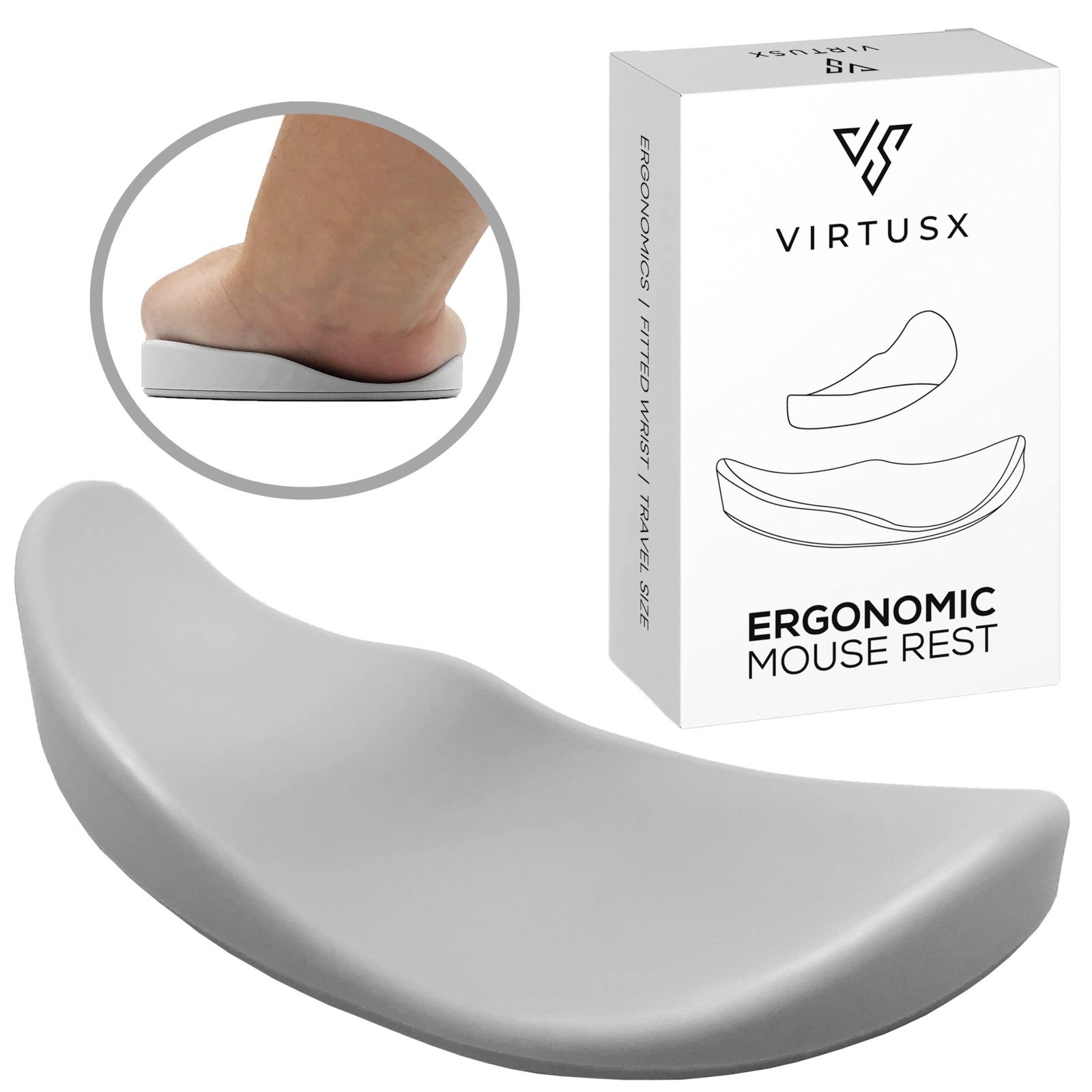Virtusx Ergonomic Mouse Wrist Rest, Gliding Palm Support, Medium, White