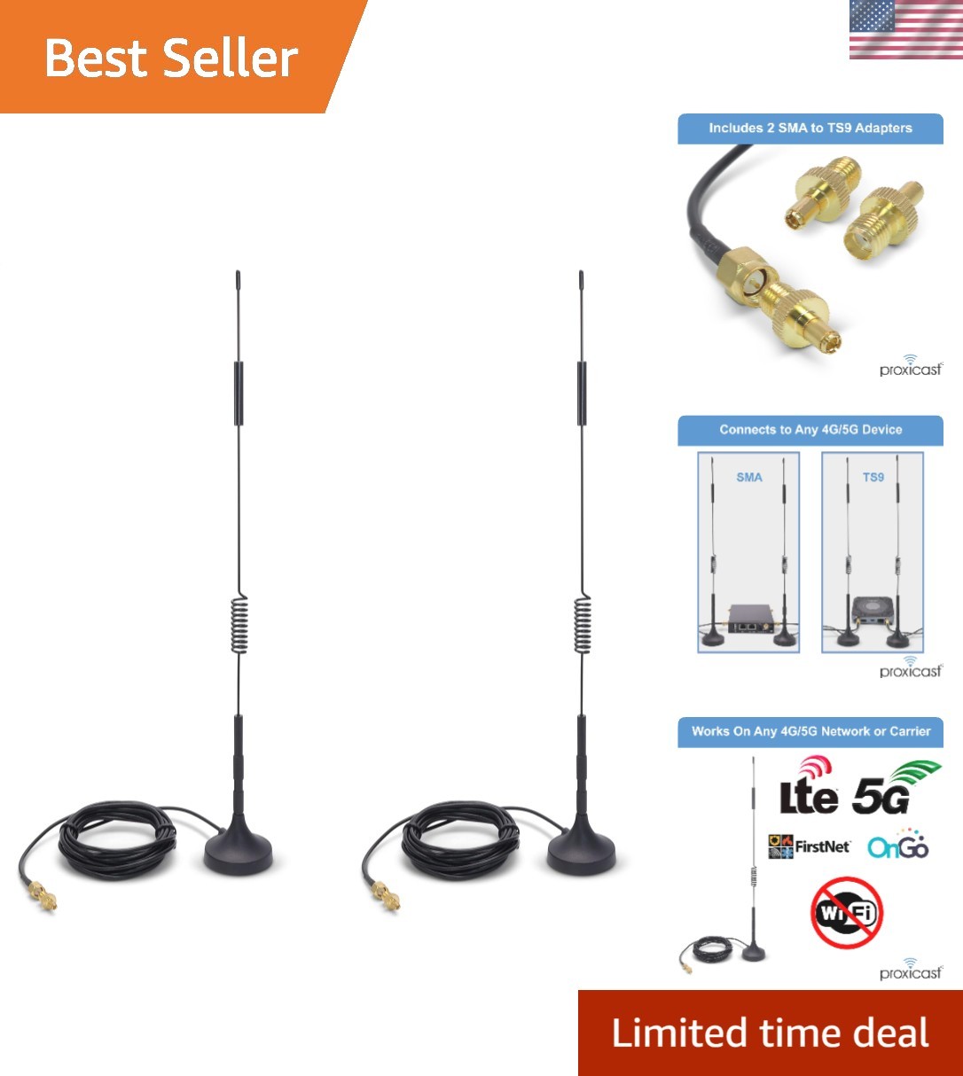 Reliable 4G/5G Magnetic Antenna with 10 ft Coax Cable - 7 dBi Signal Booster