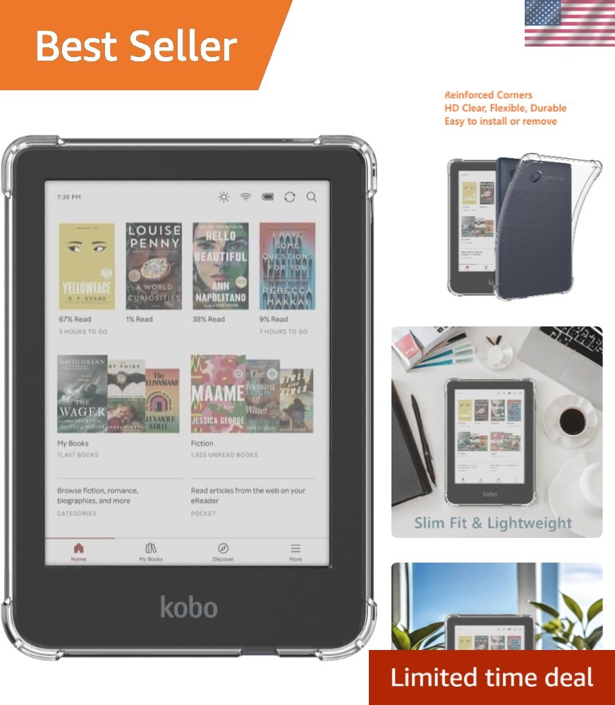Elegant Transparent Case for 6" Kobo Clara Colour/BW/2E - Reinforced Corners