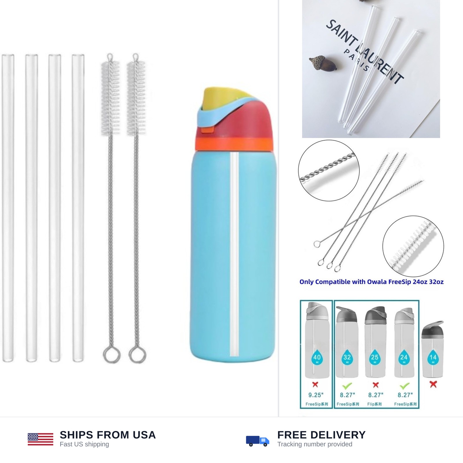 4Pcs Replacement Straw Fit for Owala 24oz 32oz,Reusable Drinking Straws with ...