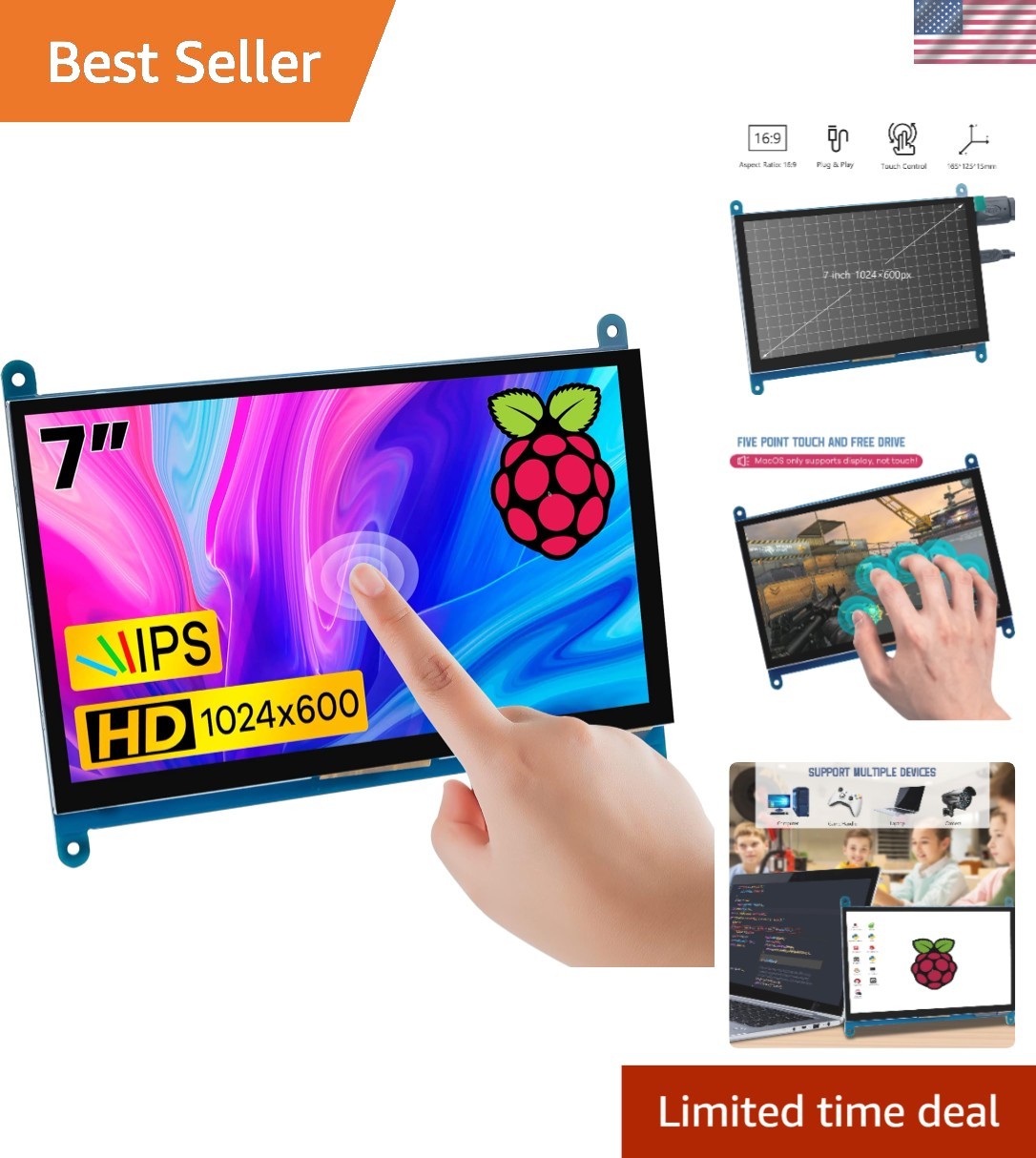 Efficient 7-Inch LCD Touch Screen Monitor - Perfect for DIY Projects and Gaming