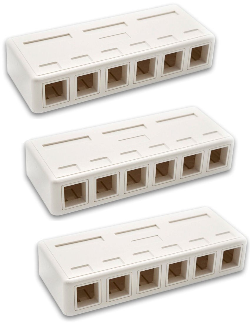 3x 6-Port Blank Surface Mount Box For Cat6 Cat5E RJ45 Network Keystone Jack