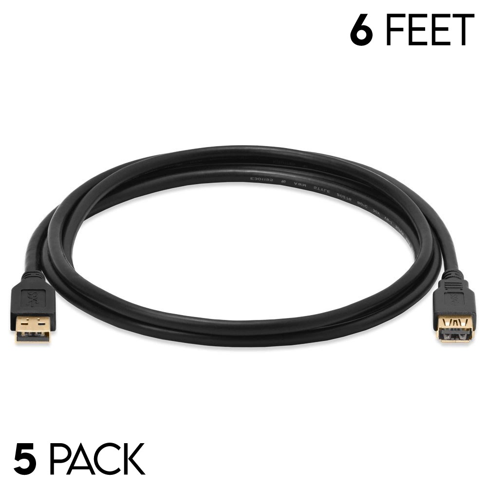 5 Pack USB 3.0 Extension USB A Male to Female Cable Extender Cord Data Sync LOT