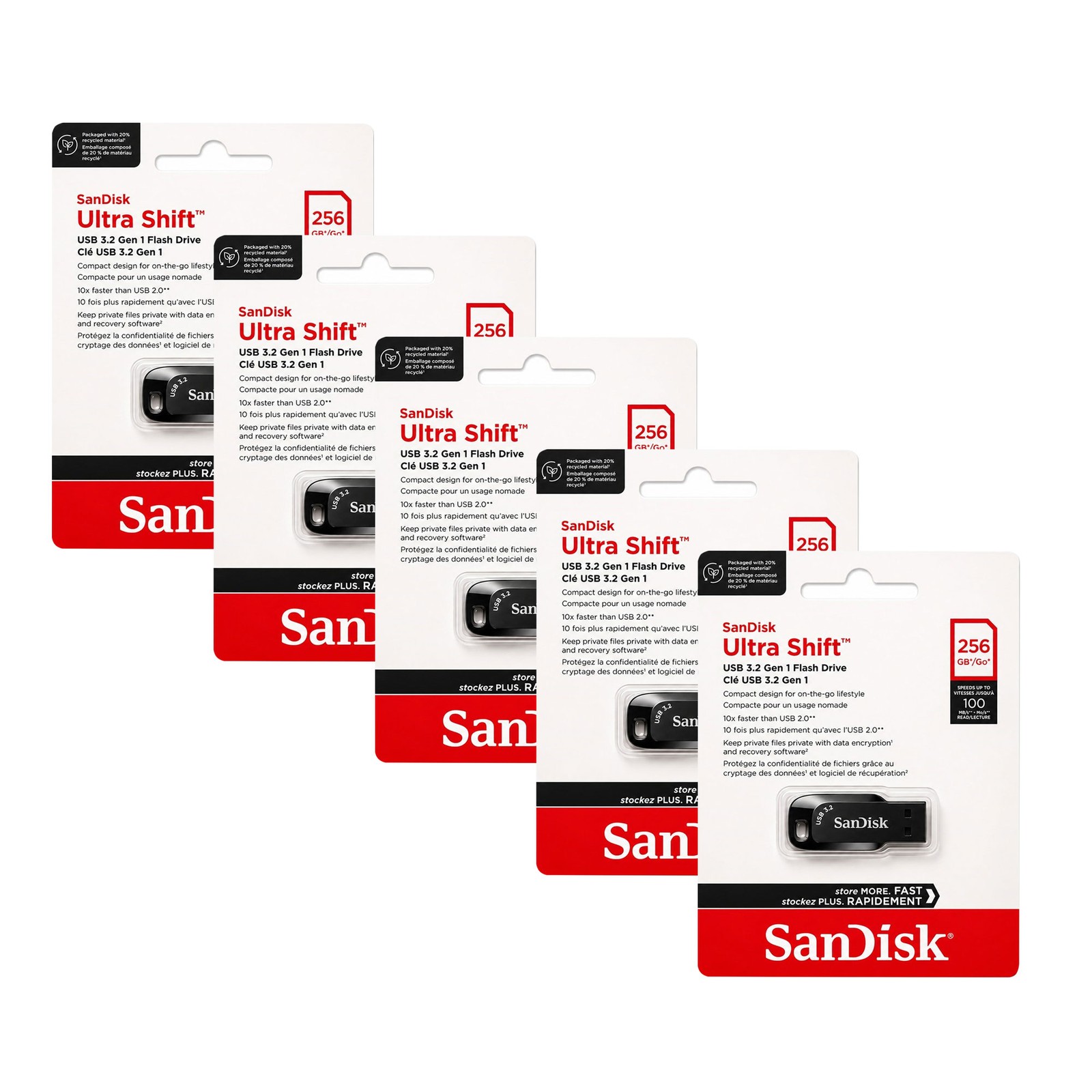 5-Pack SanDisk Ultra Shift USB 3.2 Gen 1 Flash Drive - 256GB