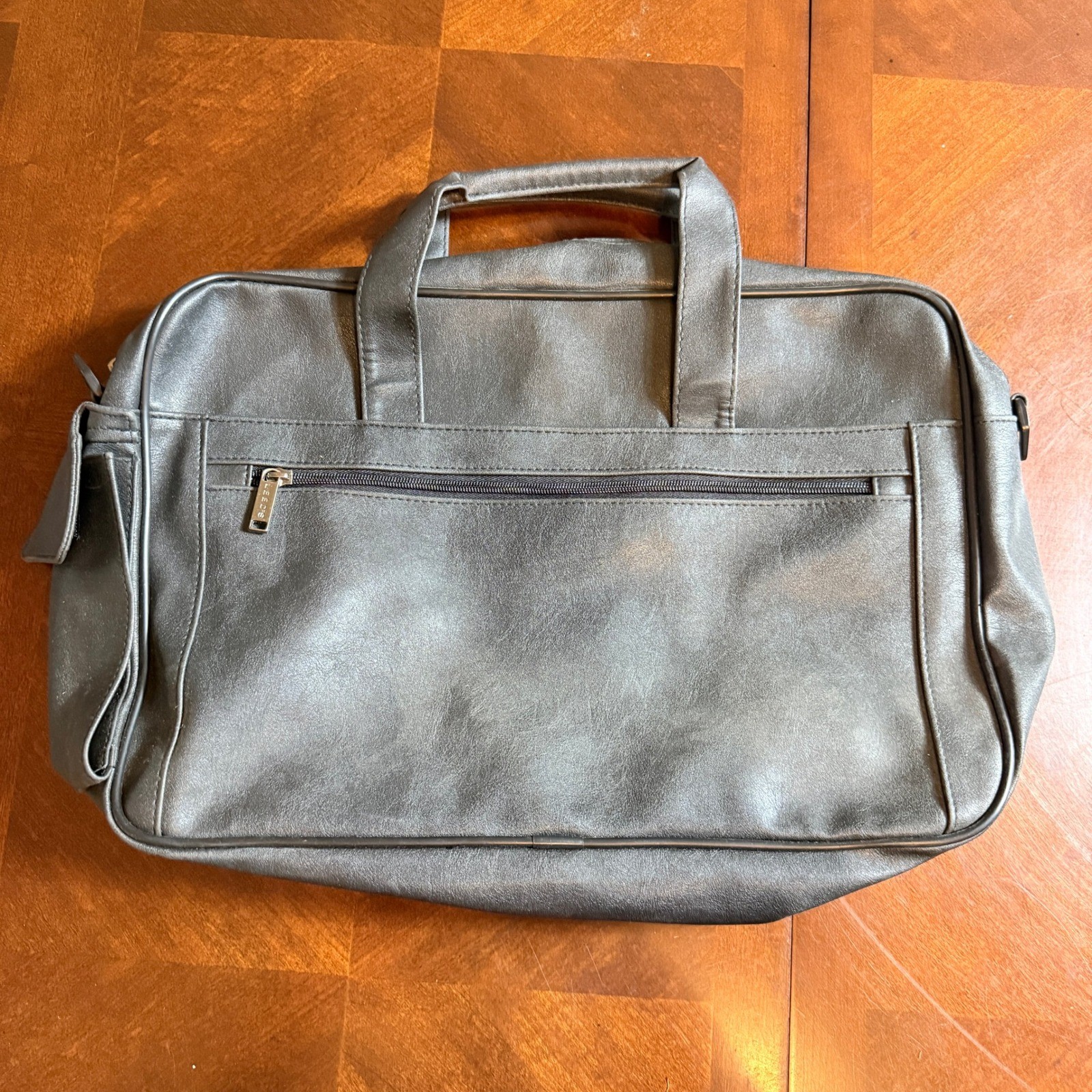 Vintage Leeds Gray Faux Leather Briefcase Messenger Bag Laptop Travel Multi-Use