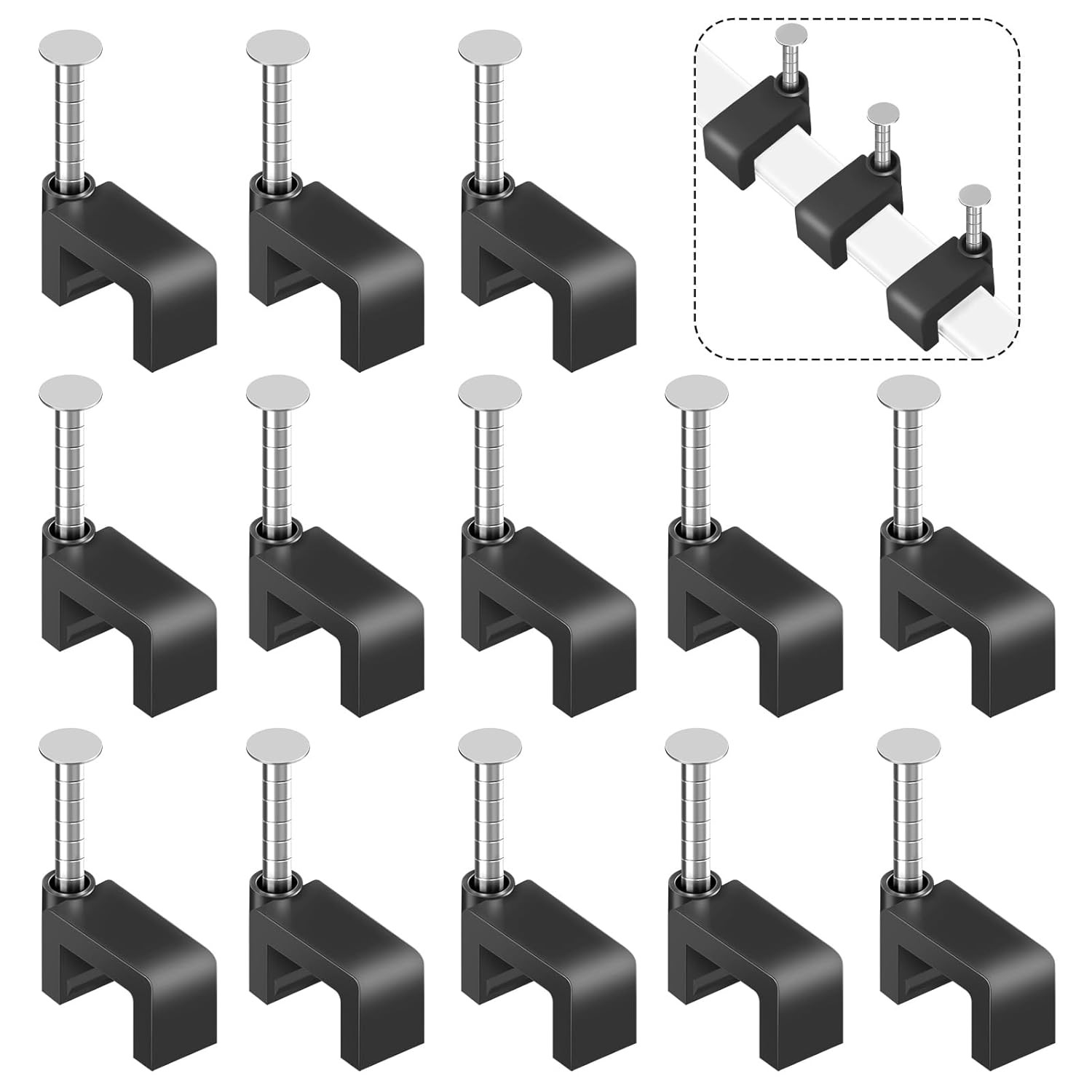 Clips De Cable Negro 100 Piezas 8mm Para Pared Ethernet Altavoz Coaxial RJ45