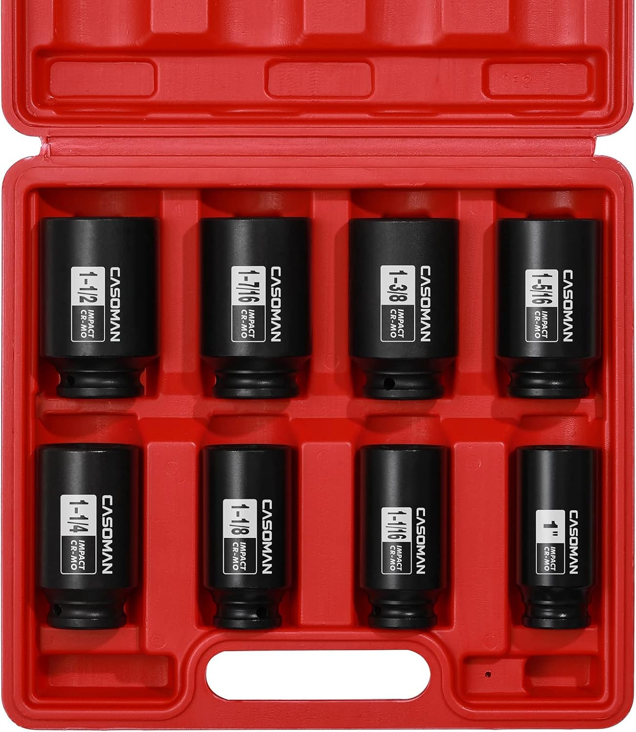 1/2-Inch Drive Deep Spindle Axle Nut Impact Socket Set, 6 Point, CR-MO, SAE, 1"