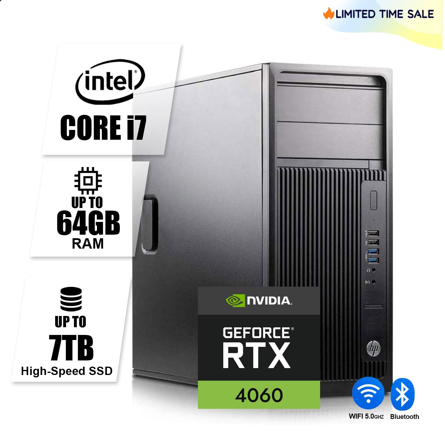 HP Gaming PC Desktop Computer i7,Up to 64GB RAM 7TB SSD NVIDIA GeForce RTX 4060