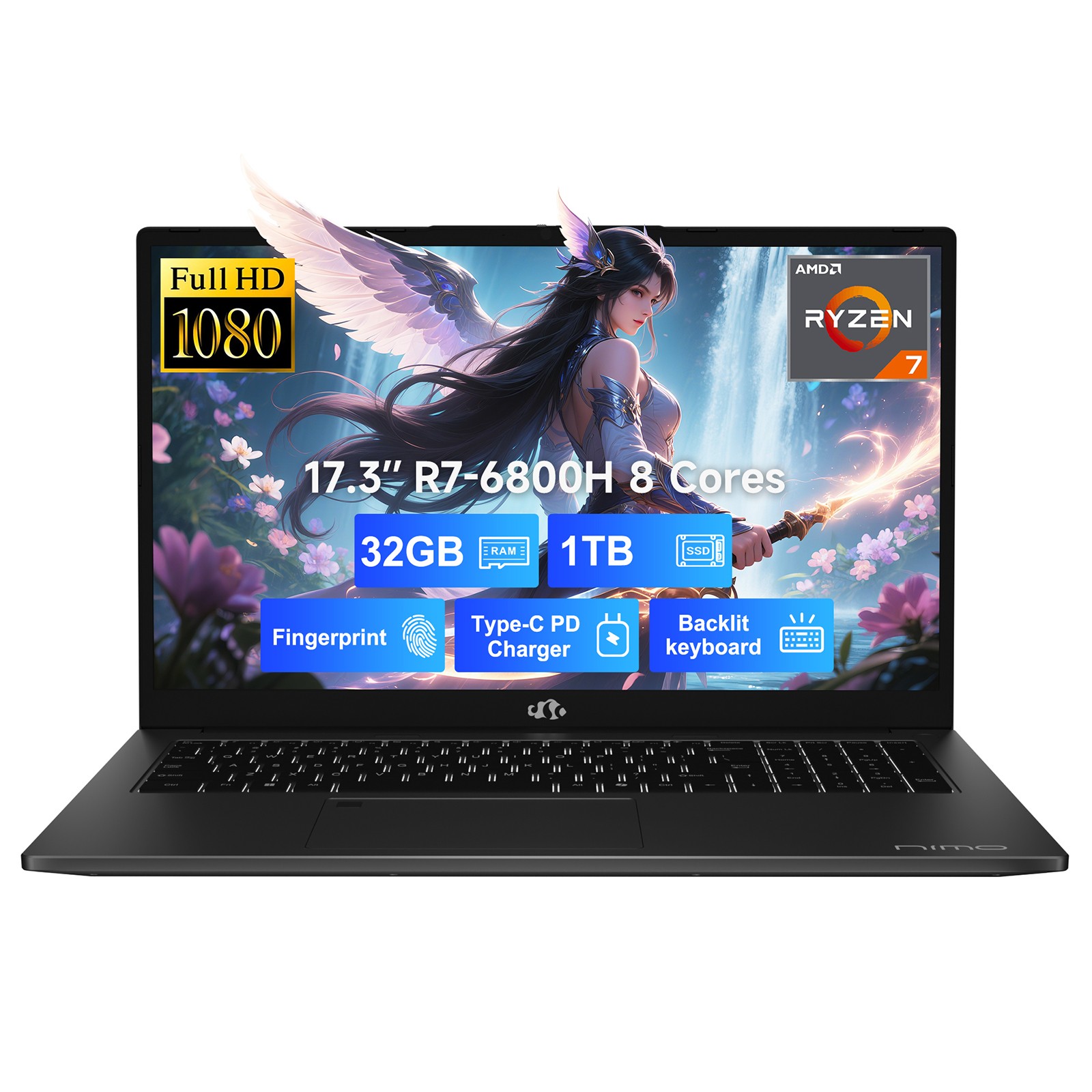 NIMO 17.3 LightGaming Laptop 8 Cores AMD R7 6800H 32GB DDR5 RAM 1TB SSD win11pro