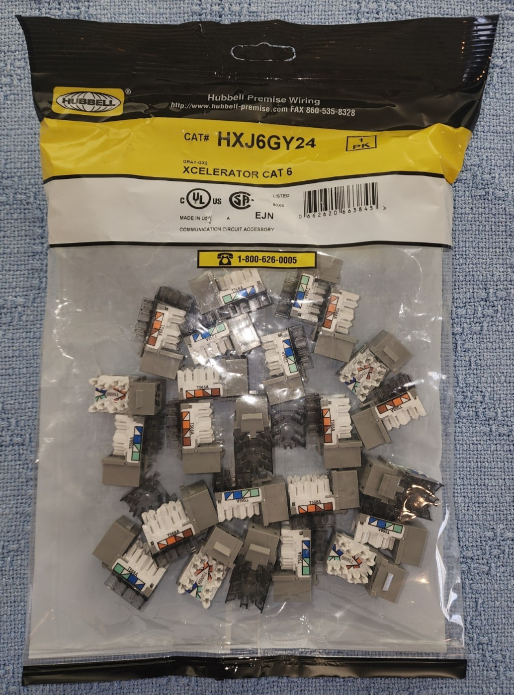 Hubbell HXJ6GY24 Cat6 XCELERATOR Keystone Jack Gray QuickLace RJ45 Modular
