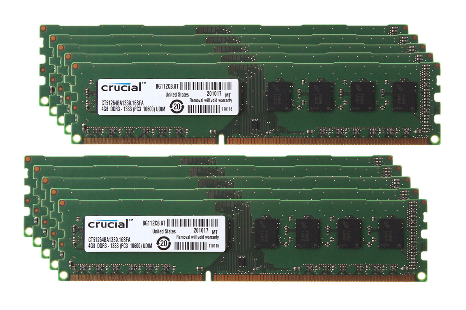 10pcs Crucial 4GB 2Rx8 PC3-10600U DDR3 1333Mhz DIMM RAM Desktop INTEL Memory