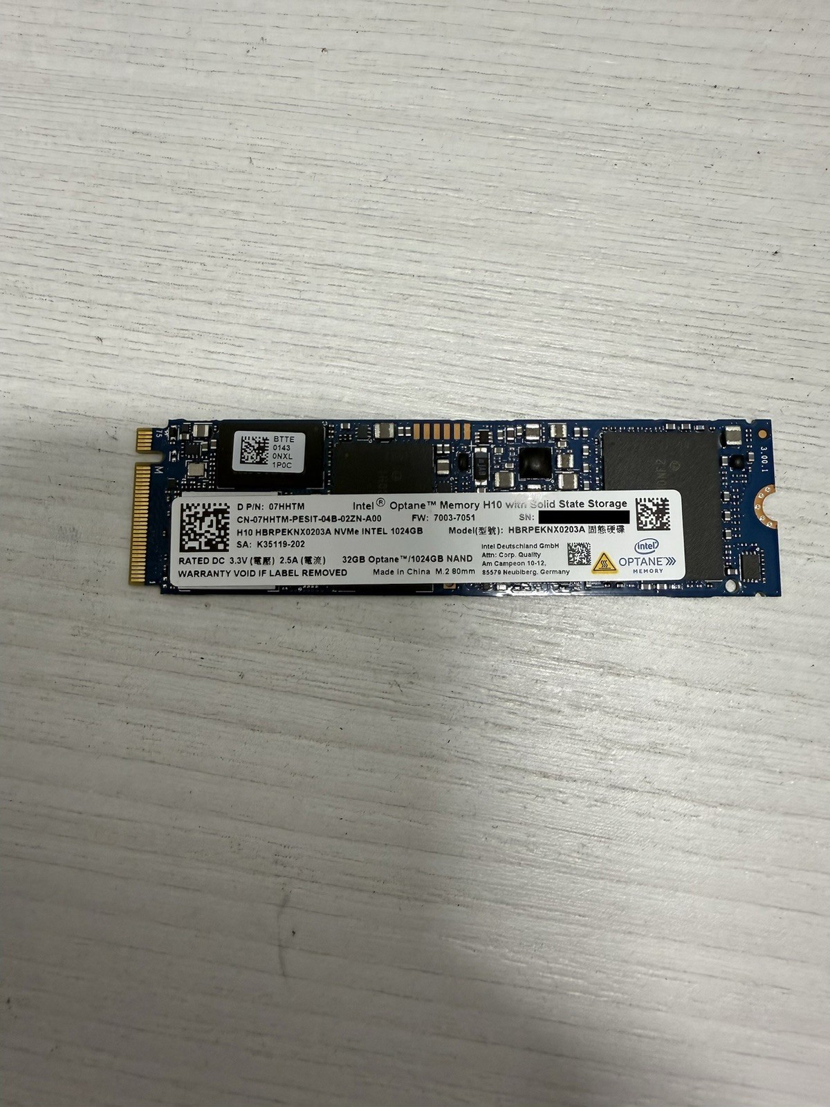 Intel Optane™HBRPEKNX0203A 1TB SSD M.2 2280 NVMe Memory H10 with 1TB +32GB NAND