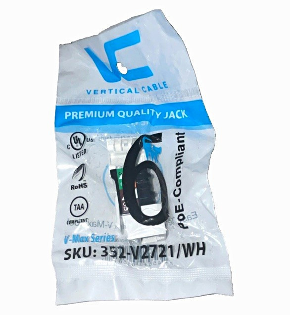 11 Vertical Cable Cat 6 RJ-45 Ethernet Female Jack White PoE 352-V2721/WH