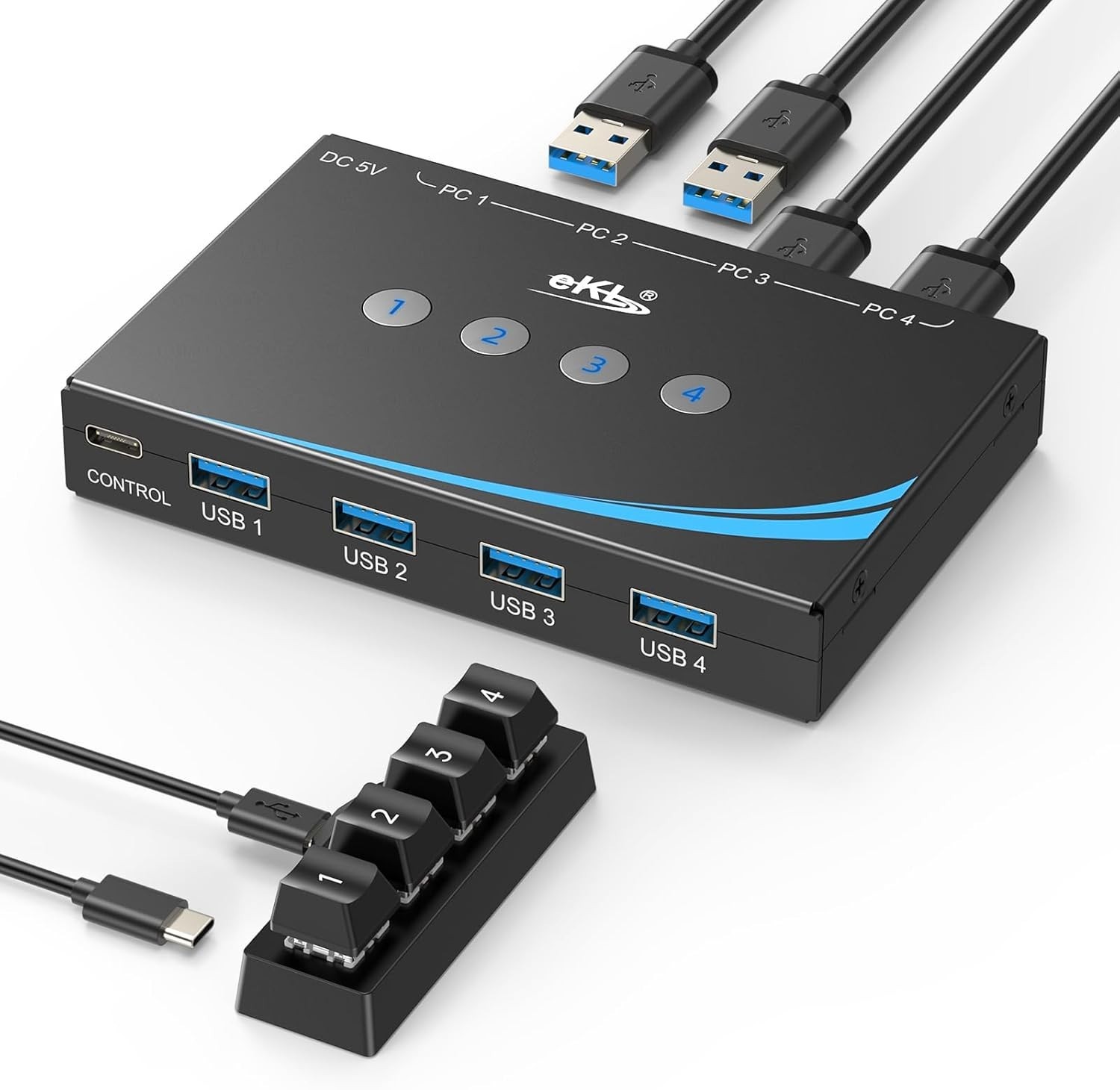 USB 3.0 Switch 4 Computers Sharing USB Peripherals, 4 Port USB Switcher Shari...