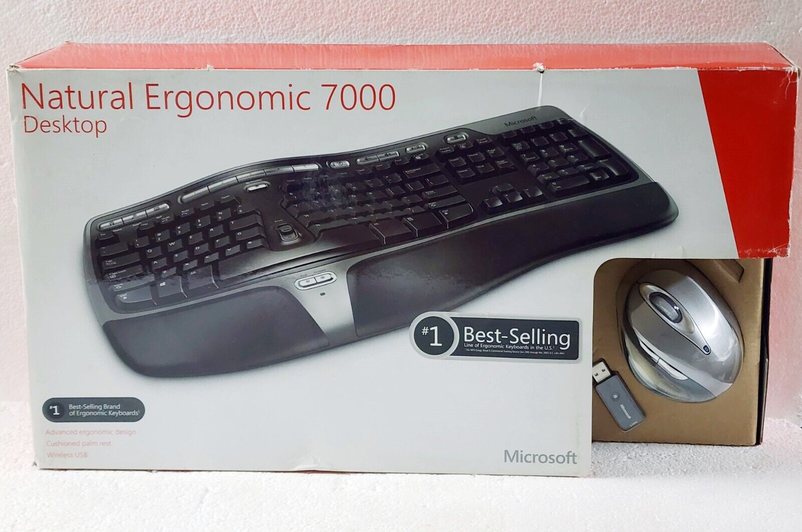 Microsoft Natural Wireless Ergonomic Keyboard 7000, Mouse & USB Dongle in BOX