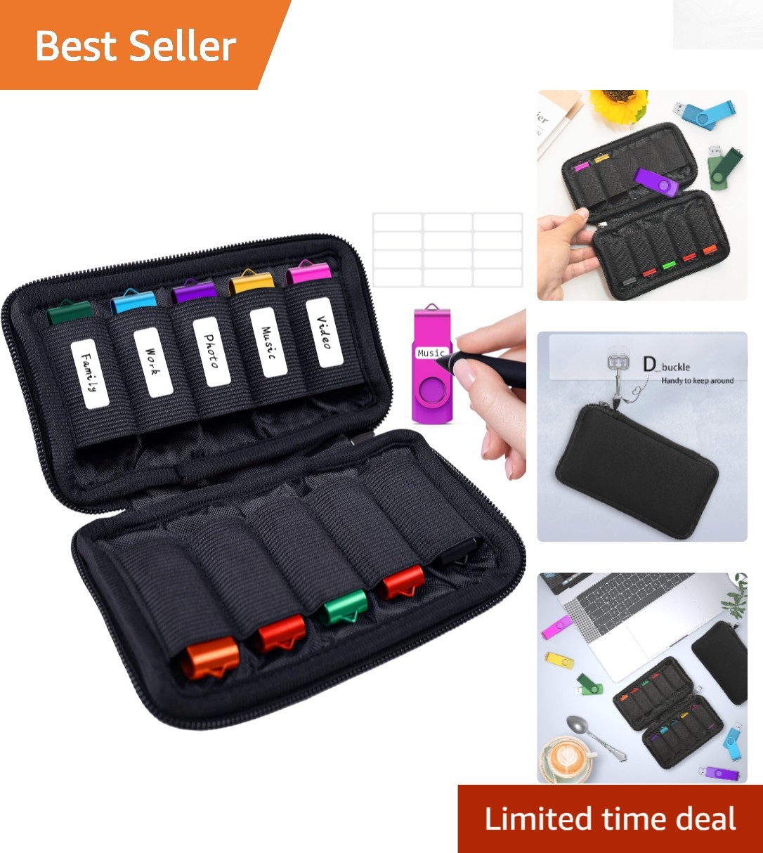 Softshell USB Drive Storage Case - 10 Slots for Efficient Access and Protection