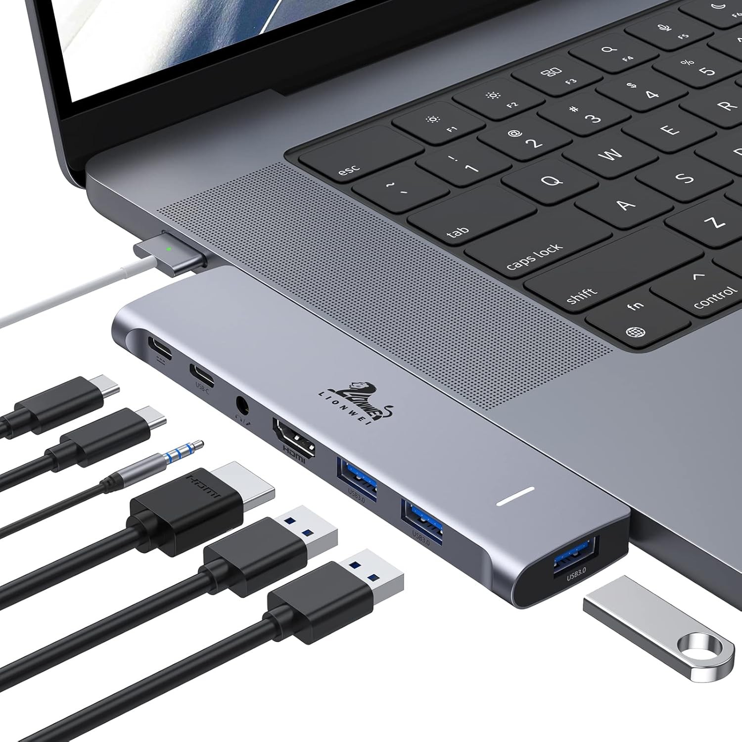 USB C Hub Adapter for MacBook Pro/Air M1M2M3 2022 2021 2020 New 7 IN 2 