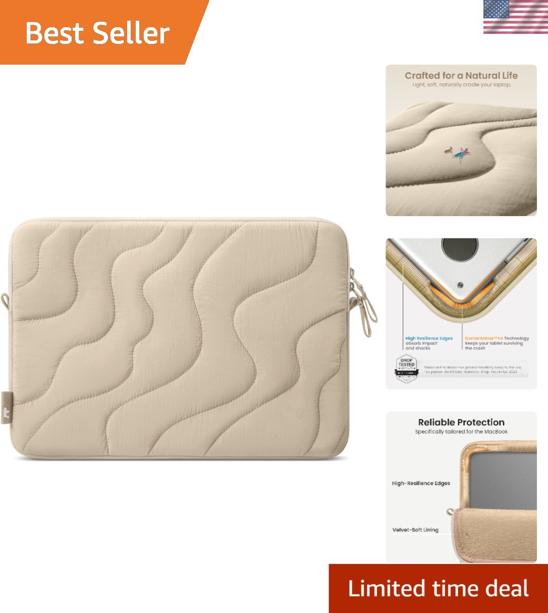 360 Puff Protection: Eco-Friendly 13-Inch MacBook & iPad Sleeve in Dune Shade
