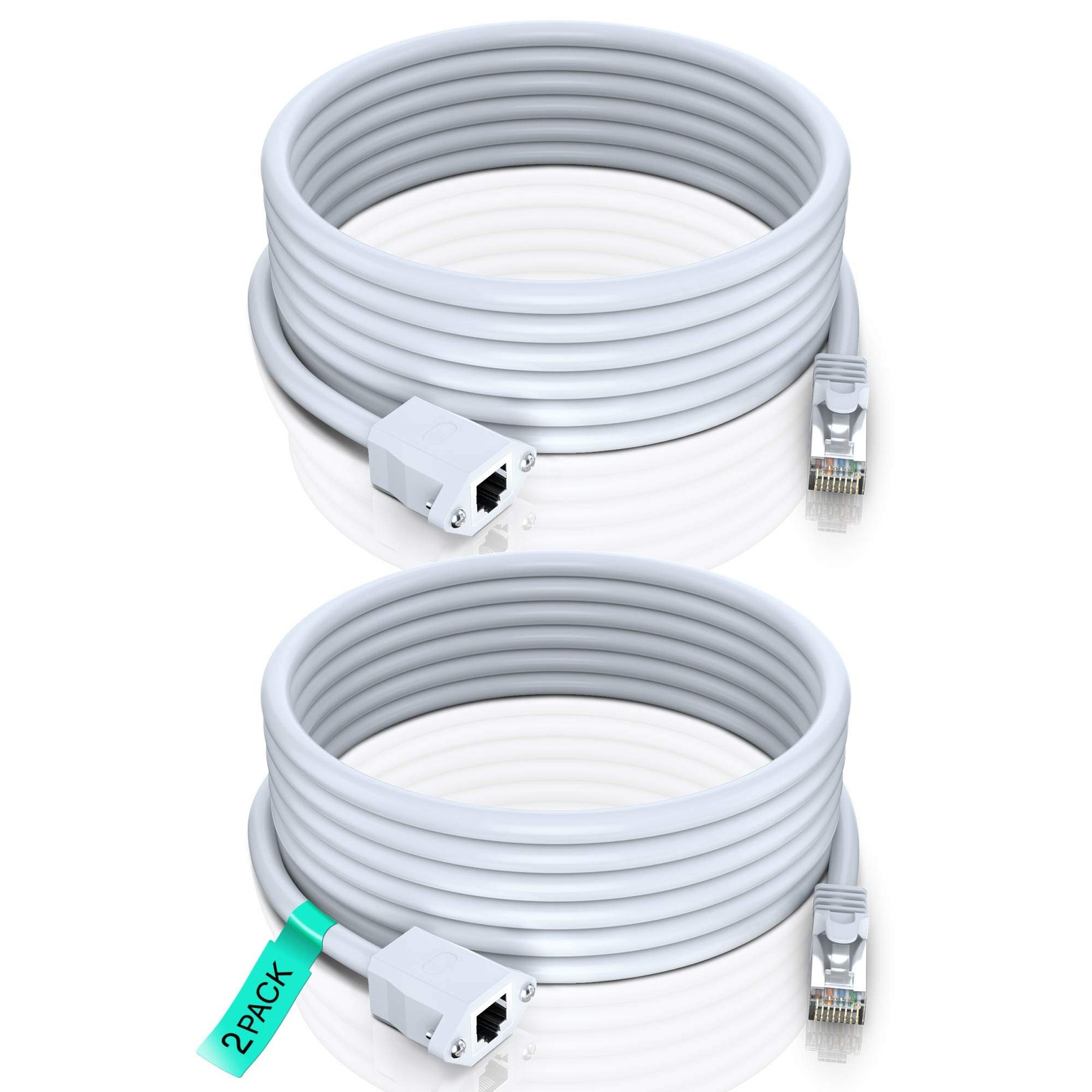 Maximm Cat6 Ethernet Extension Cable Shielded RJ45 MaleFemale 10ft 2 Pack White