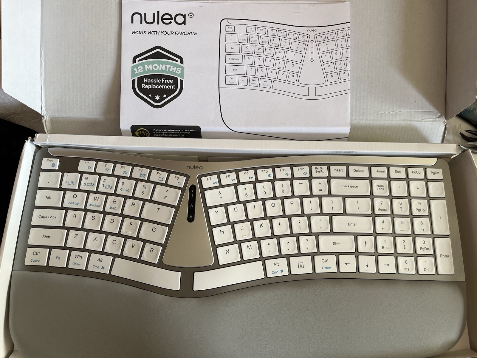 Nulea RT07B Wireless Ergonomic Keyboard: Split Keyboard, Wrist Rest, Bluetooth
