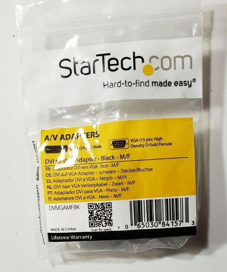 StarTech DVI to VGA Cable Adapter - Black M/F DVI to VGA Converter DVIVGAMFBK