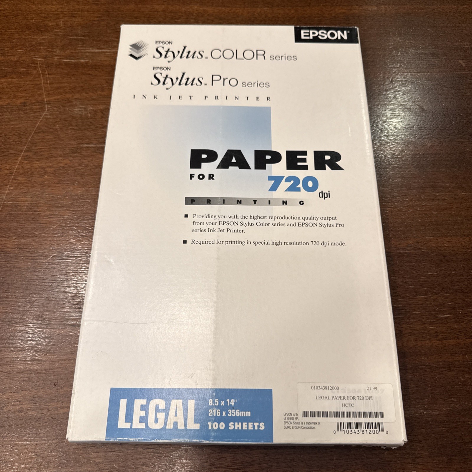 Ink Jet Paper for 720 dpi Legal 8.5x14 Epson Stylus Color Pro S041048 100 Sheets