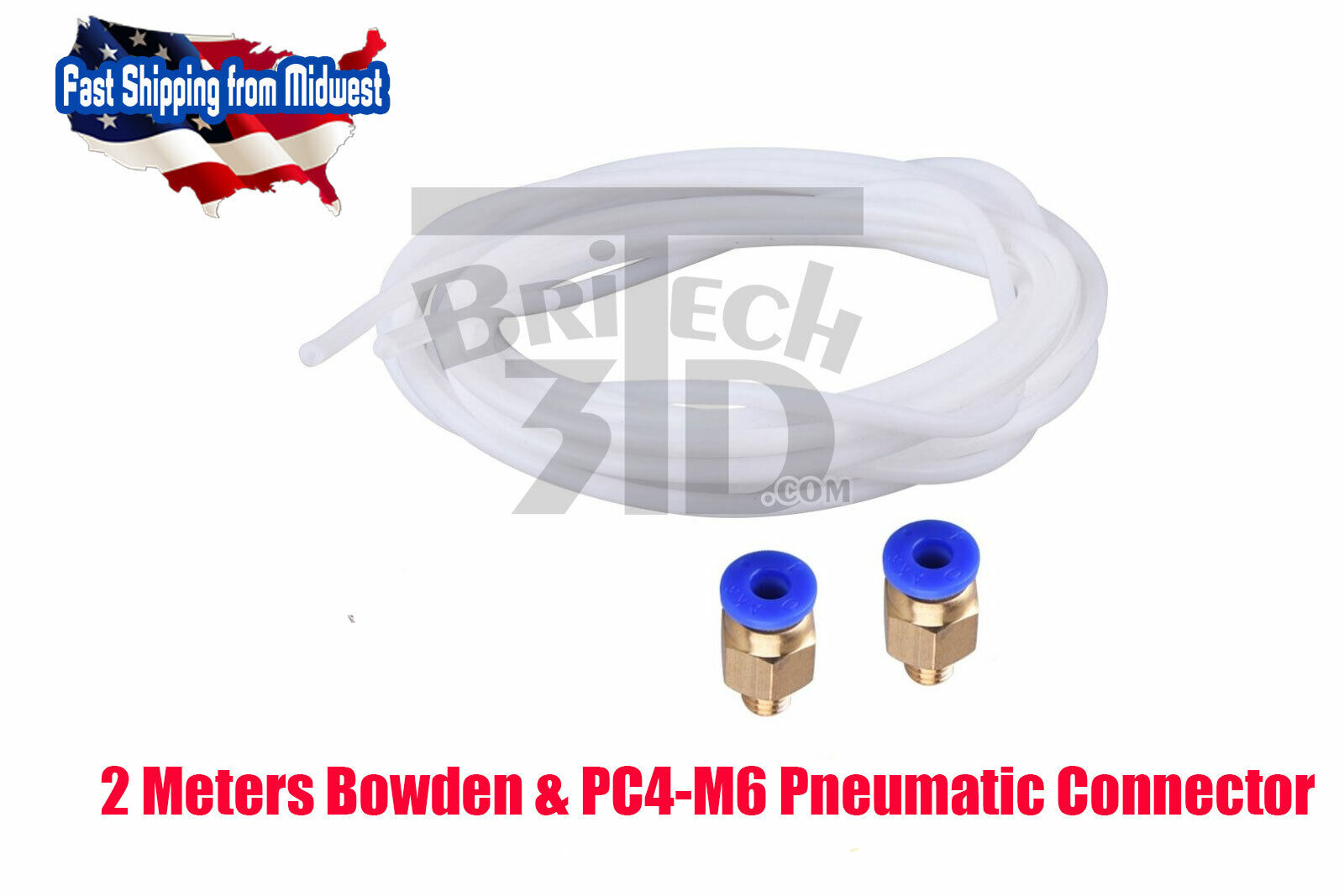 2M PTFE Teflon Tube w/2x PC4-M6 Connector RepRap 3D Printer Bowden Hotend 1.75mm