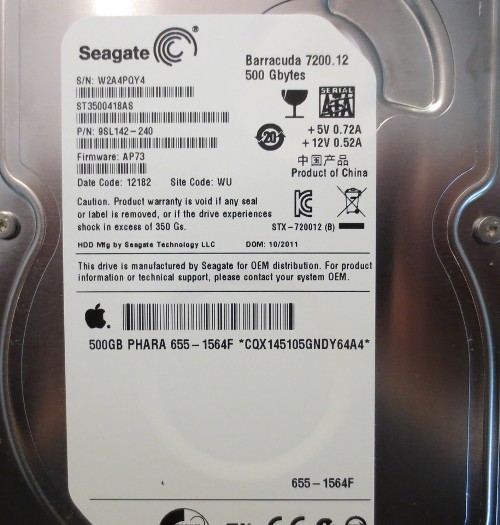 ST3500418AS 9SL142-240 FW:AP73 WU Apple#655-1564F 500gb Sata Hard drive
