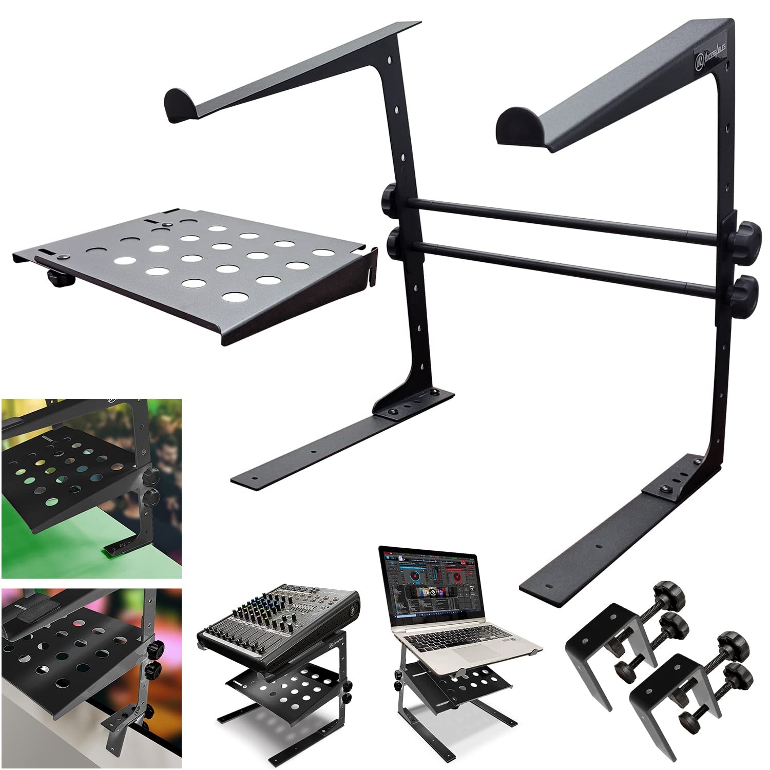 AxcessAbles TwoTier Adjustable DJ Stand with Clamps | for DJ Controllers, Mus...