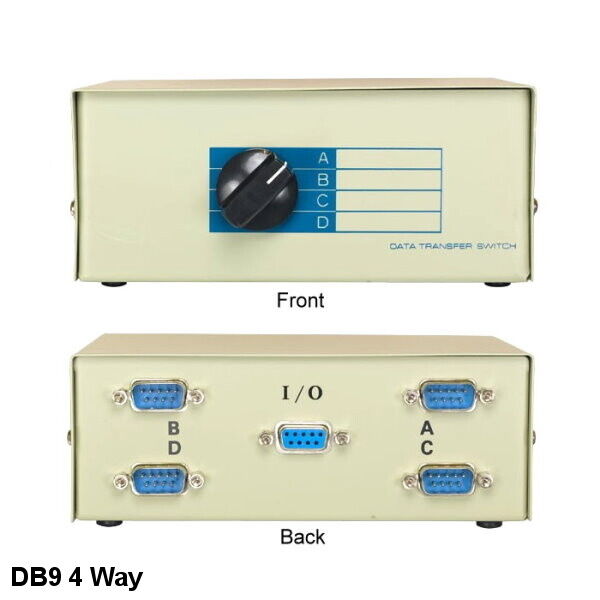 Kentek DB9 Male Manual Data Switch 4 Way Rotary Dail Type RS-232 Serial Printer
