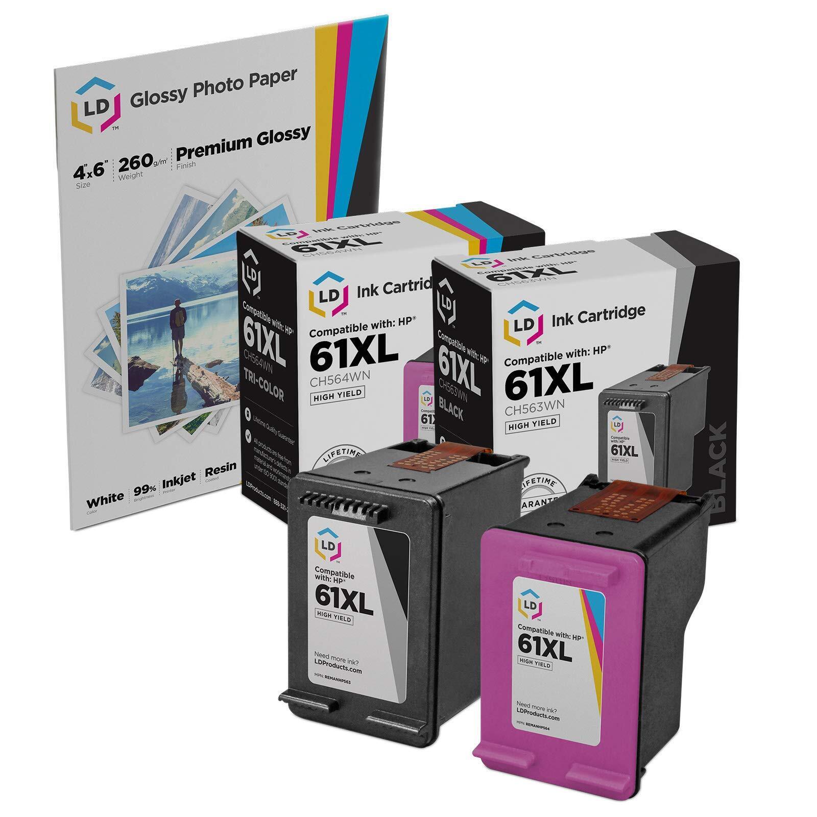 Reman Ink Replacements for HP 61XL HY (1 Blk, 1 C, 2-Pk + Photo Paper)