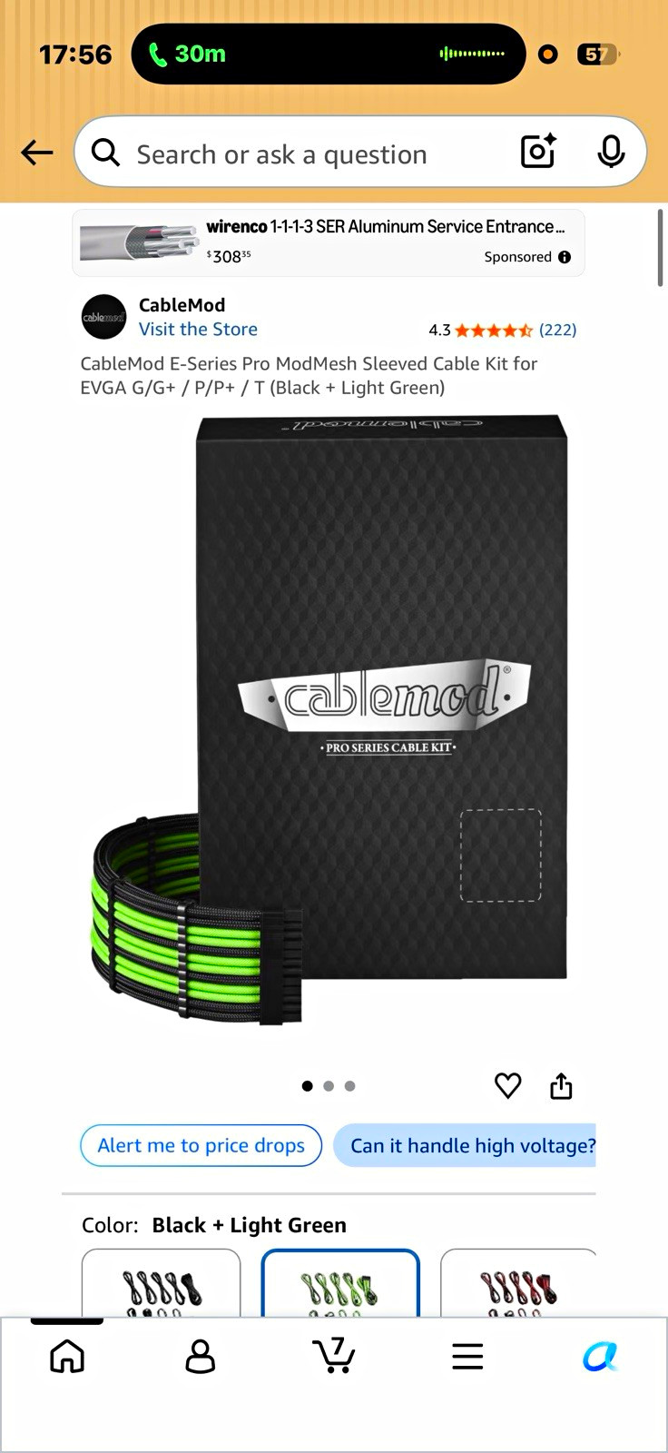 CableMod E-Series Pro ModMesh Sleeved Cable Kit for EVGA, Black/Light Green