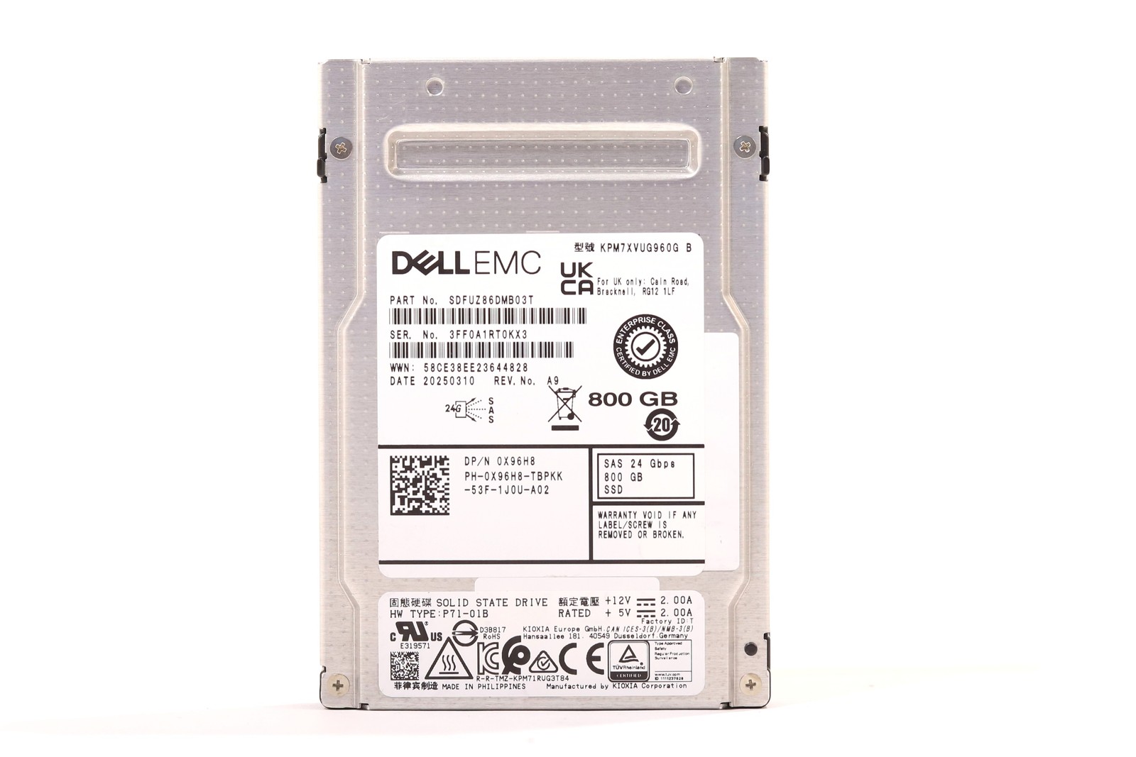 Dell KPM7XVUG960G 800GB 2.5" 24Gb/s SAS Solid State Drive Dell P/N:0X96H8 Tested