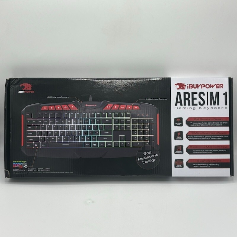 iBuyPower Ares M1 RGB Gaming Keyboard Spill Resistant Black Red Multimedia Keys