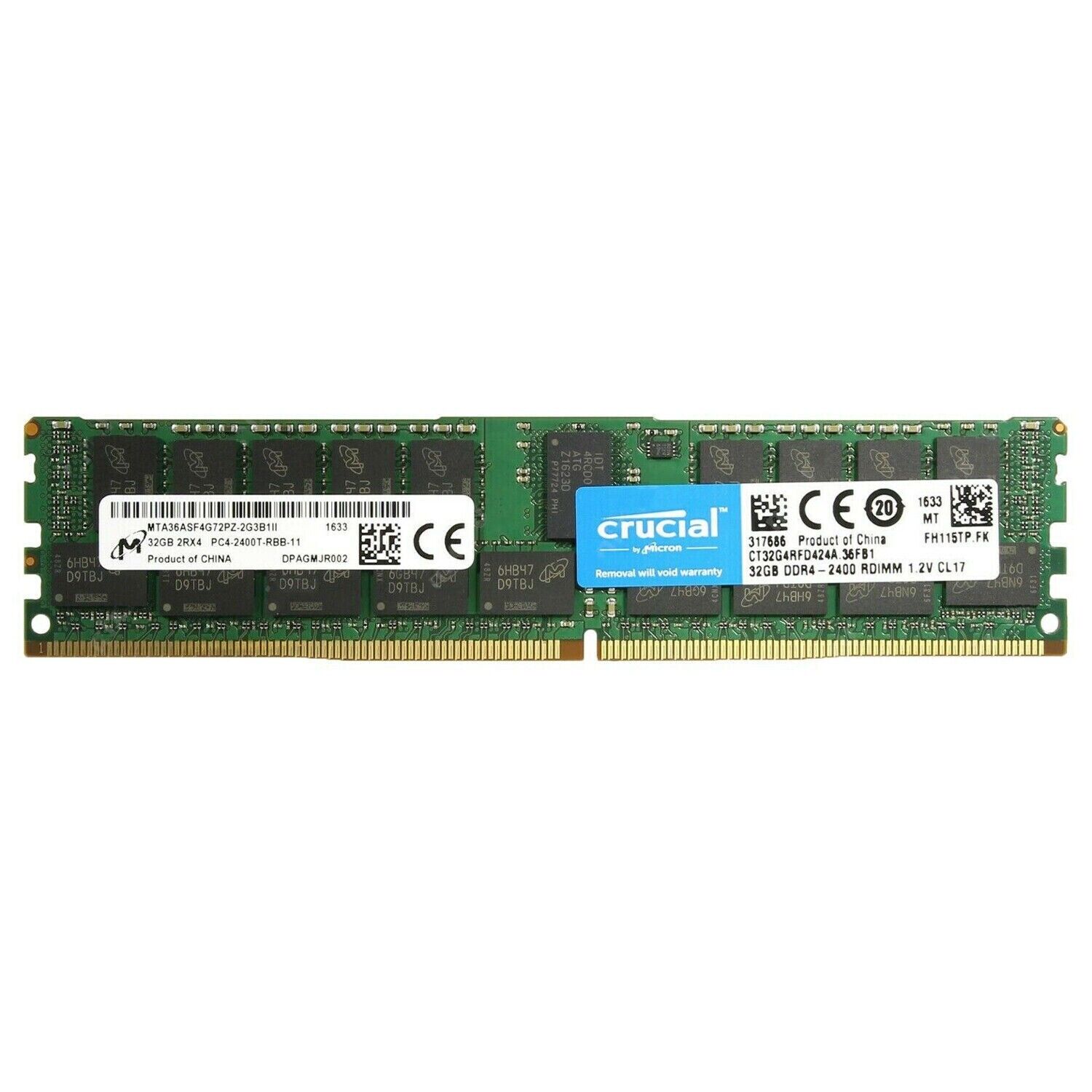 Crucial 128GB (4X32GB) DDR4 2400MHz PC4-19200 ECC Registered Server RDIMM Memory
