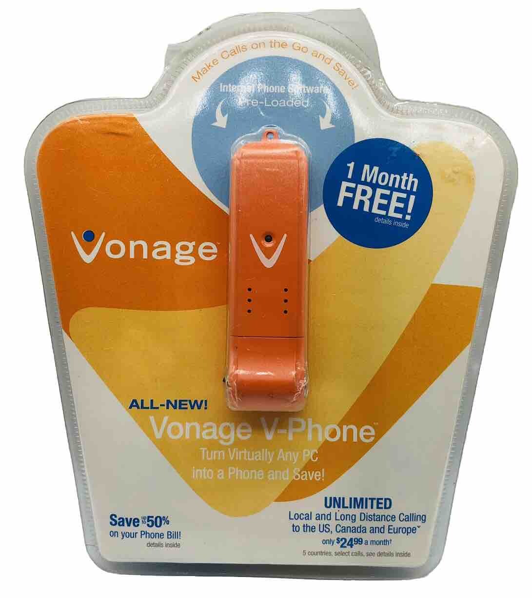 NOS Vonage V-Phone with USB Flash Drive V256-USB11-VR Internet PC Travel Phone