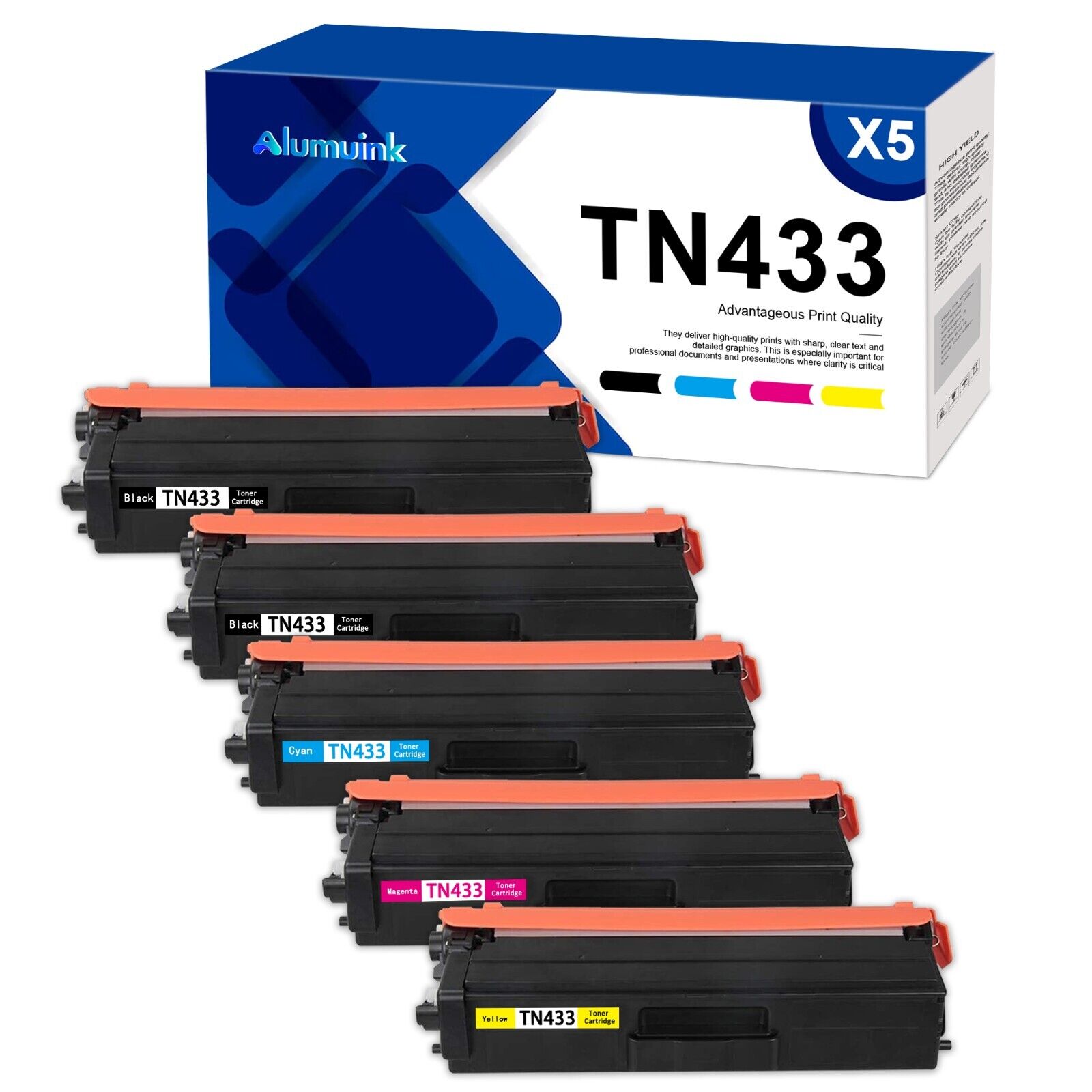 High Yield TN433 Toner Replacement for Brother HL-L8260CDW (2BK/C/M/Y, 5 Pack)