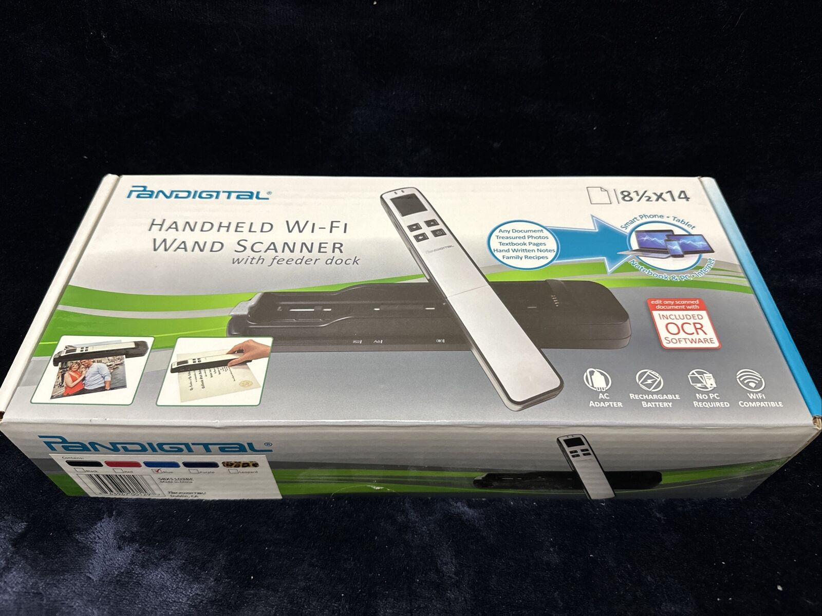 Pandigital Handheld Wi-Fi Blue Wand Scanner with Feeder Dock S8X1103 BE