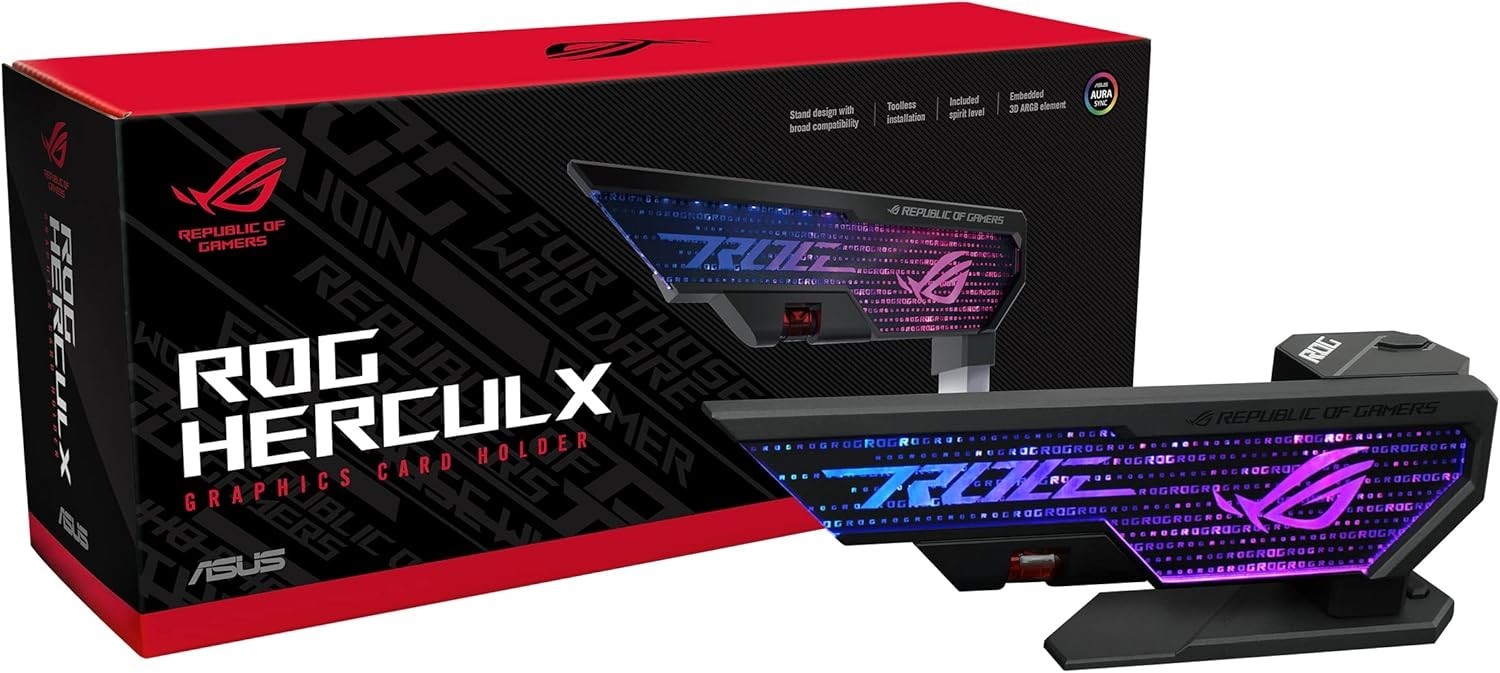 ASUS ROG Herculx GPU Anti-Sag Holder, Solid Zinc Alloy, Toolless Installation