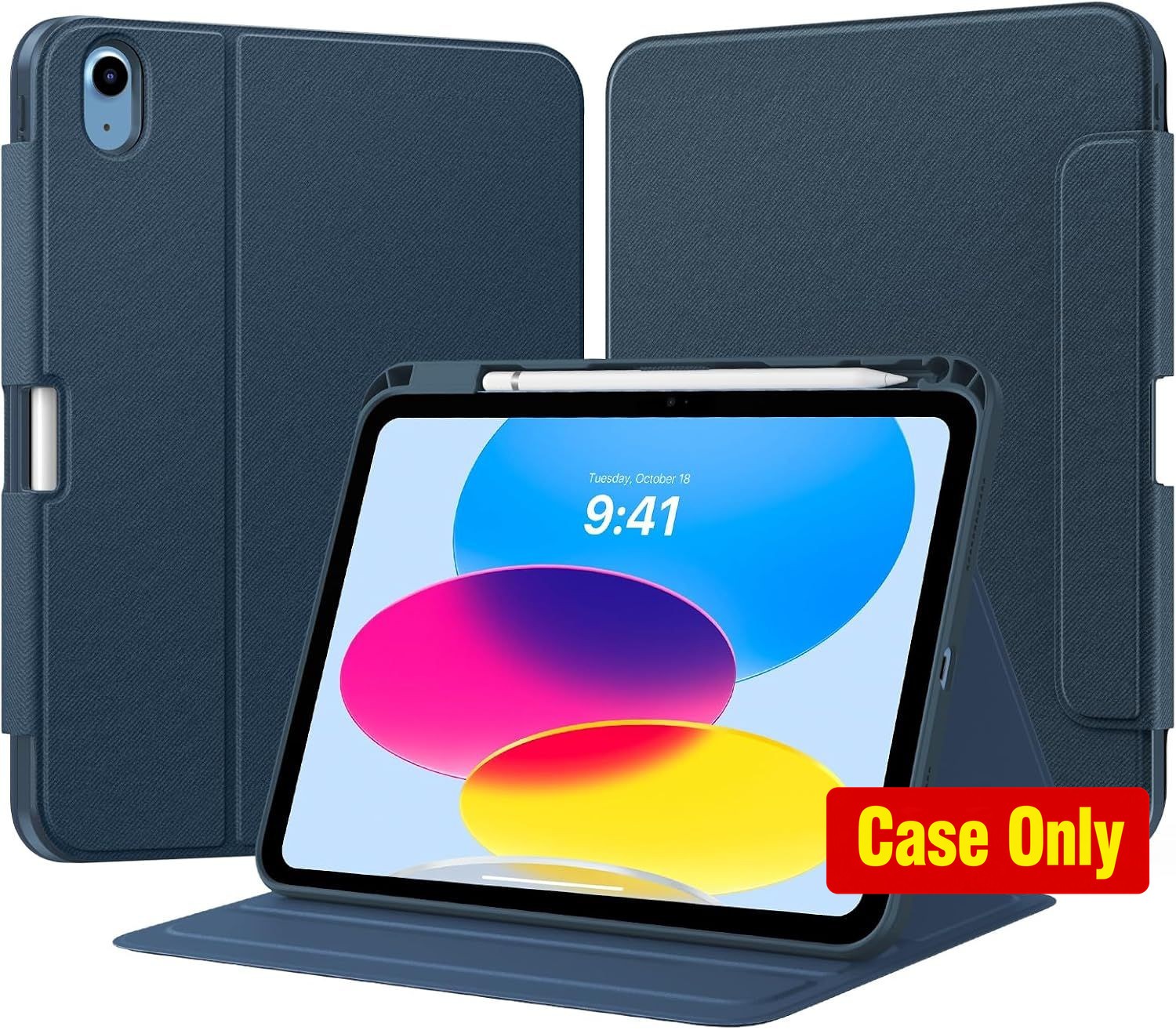 Protective Folio Stand Case for iPad 11" 11th Gen 2025 with Pencil Holder, Navy