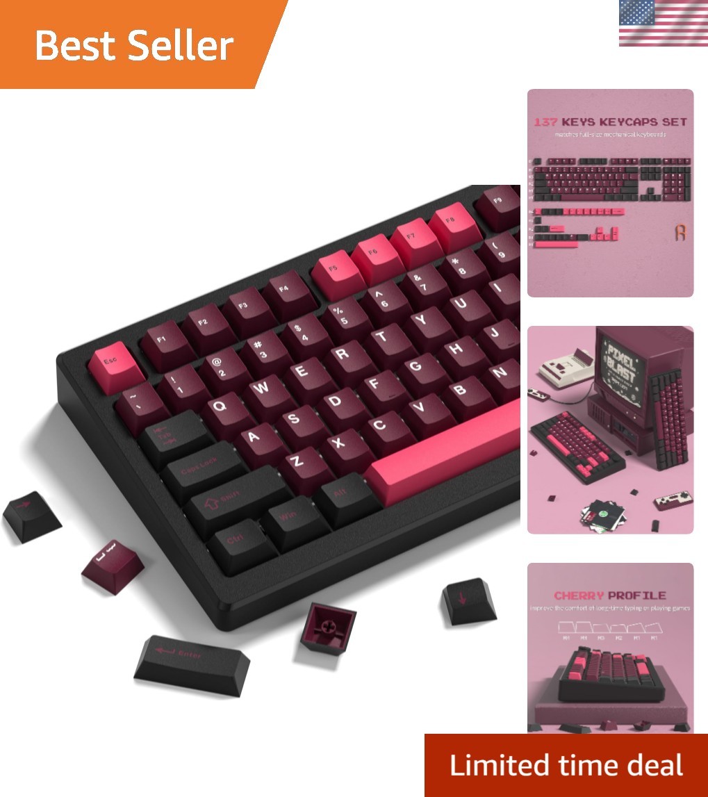 Durable Retro HotPink Black Cherry Profile Keycaps Set - 138 PBT Keys for Gamers