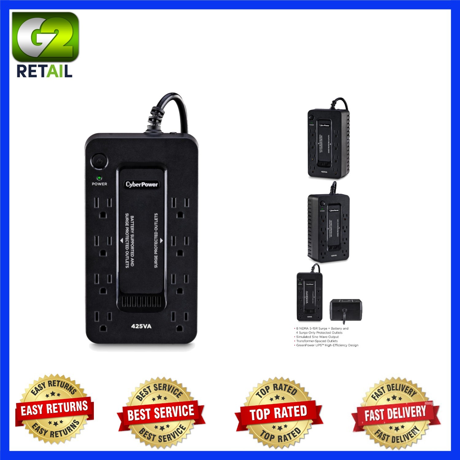 ST425 Compact Uninterruptible Power Supply - 425VA, 8 Outlets, 3-