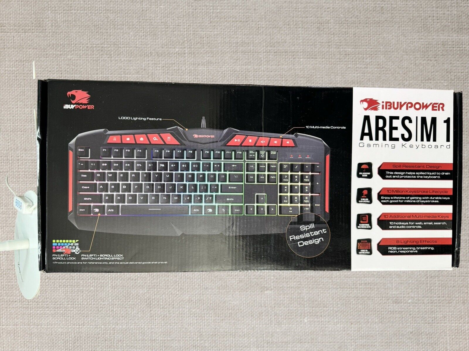 NEW IBuyPower Ares M1 Gaming Keyboard W/Spill Resistant Design LED RGB Lighting