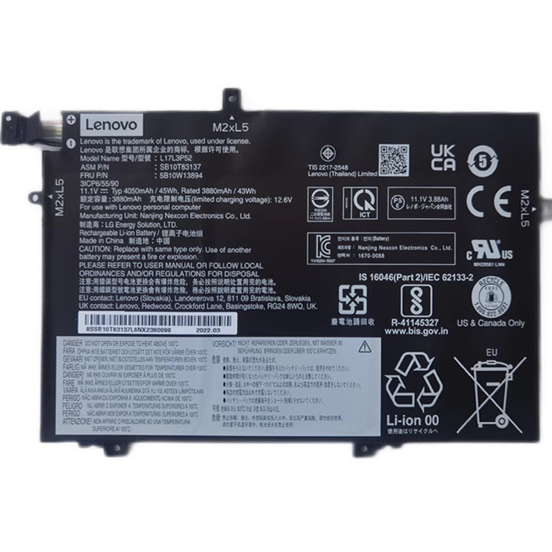 Genuine 45Wh 3-Cell 01AV463 L17L3P52 Battery For Lenovo Thinkpad L480 L580 L490